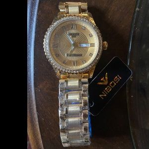 BRAND NEW with Tags! Nibosi Gold Rhinestone Watch
